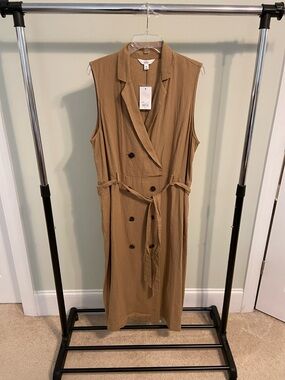Sleeveless Khaki Linen Button Front Dress